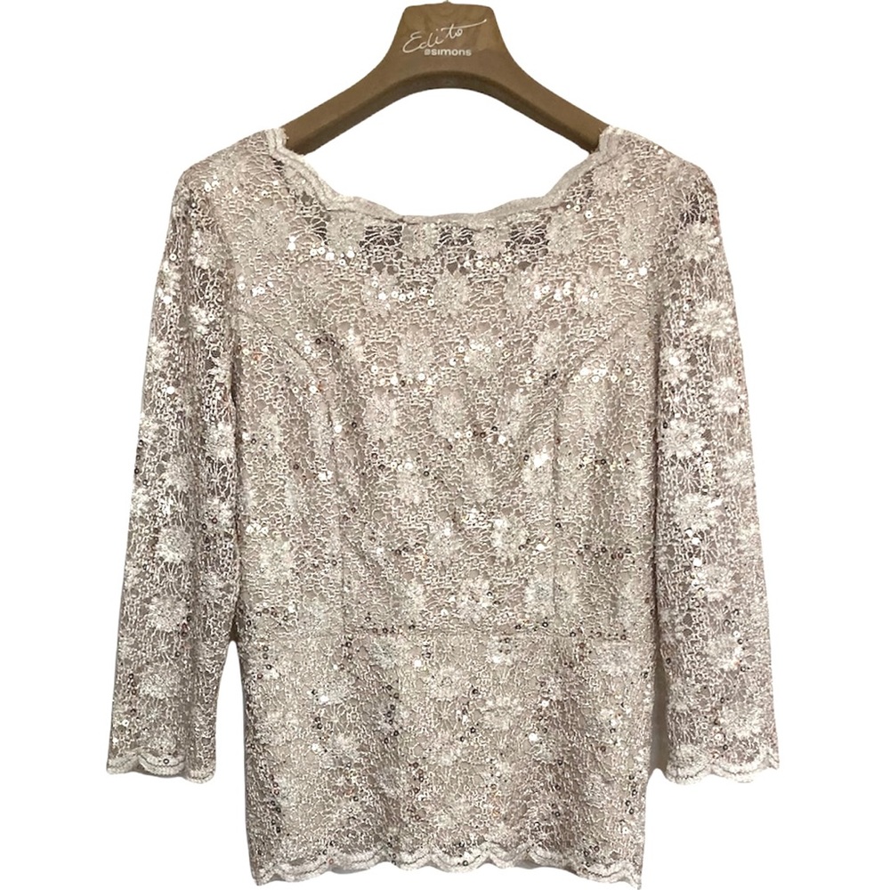 SZ 10•NWT•VINTAGE•TRADITION•SAND COLOUR SEQUIN ZIP UP ELEGANT TOP•